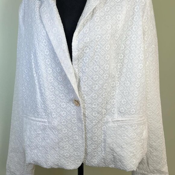 Draper James RSVP Blazer Jacket Womens XXL White Embossed Cottage Nautical Fairy - Picture 1 of 7